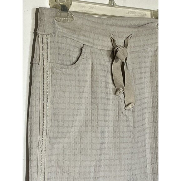 Venti6 Ivory Silver Metallic Sides Drawstring Stretch Pants - Made in Italy - Picture 5 of 7